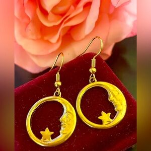 Gold Celestial Moon and Star Earrings
